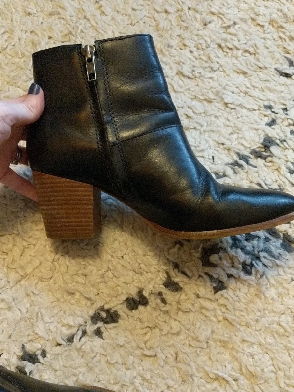 Madewell The Rosie Ankle Boot Black Leather Block Heel Booties Size 7.5 - Picture 9 of 10